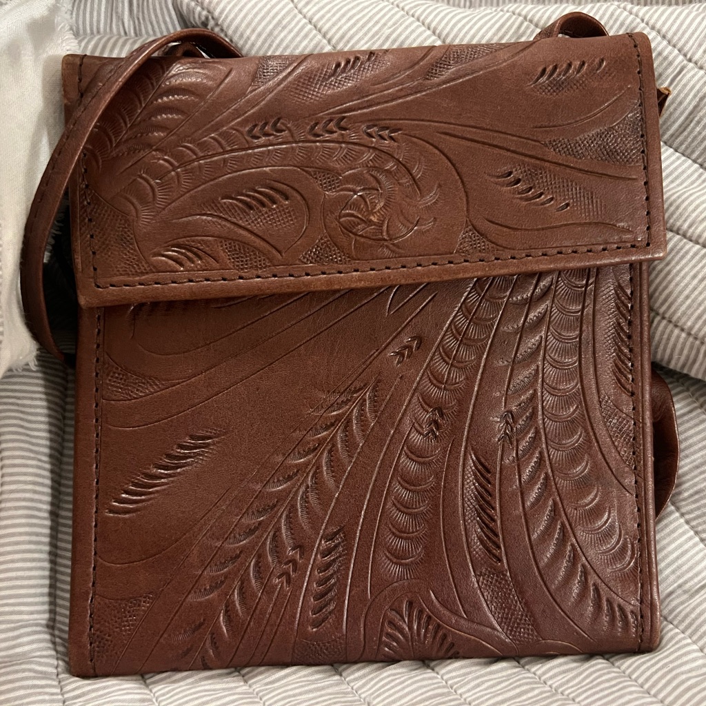Jl Saldivar Brown Hand Tooled Leather Crossbody Bag